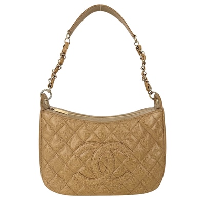 CHANEL シャネル ハンドバッグ マトラッセ ワンショルダーバッグ ココマーク 肩掛け キャビアスキン ベージュ ゴールド金具 レディース 美品【中古品】