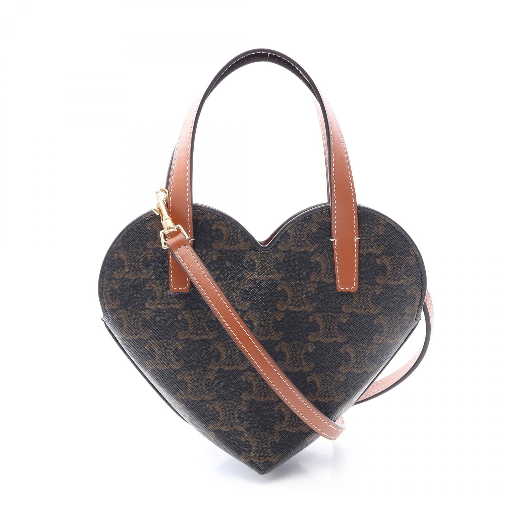 セリーヌ CELINE TEEN COEUR ティーン クール トリオンフ ハート型 ハンドバッグ バッグ PVCコーティングキャンバス レザー レディース ブラック系 / ブラウン系 10P512GT9.04LU 【中古】