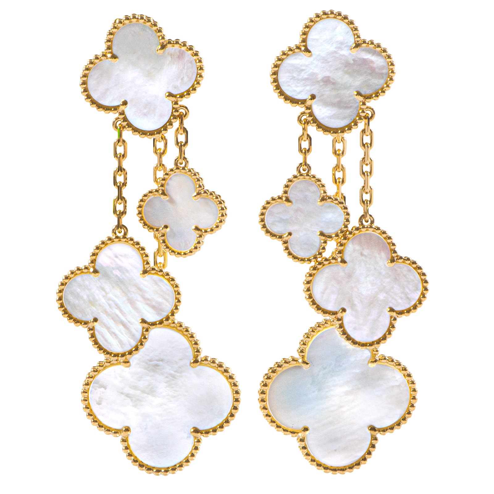 【新品】Van Cleef & Arpels ヴァンクリーフ&アーペル マジック アルハンブラ イヤリング 4モチーフ ピアス VCARD78900 K18YG マザー オブ パール ゴールド ホワイト【中古】