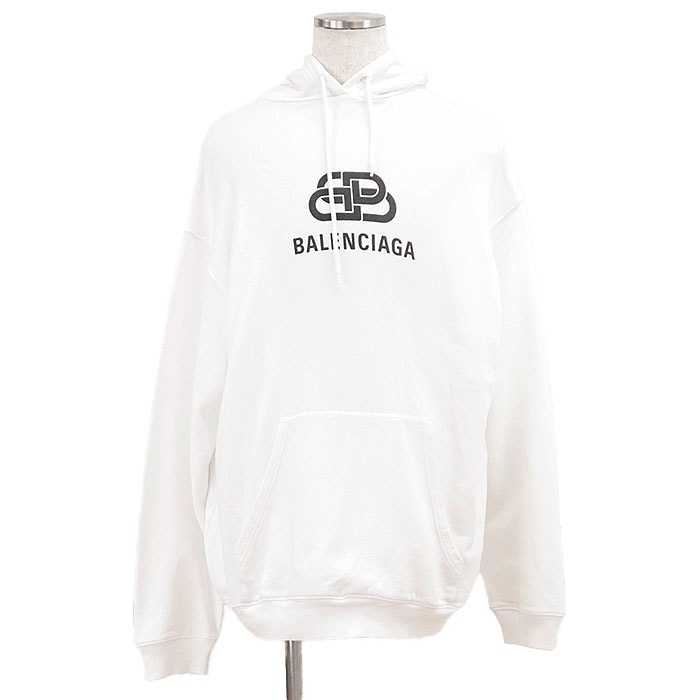 【美品】 バレンシアガ 2019年製 パーカー フーディー アナグラム ロゴ プリント スウェット メンズ ホワイト S BALENCIAGA
