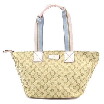 グッチ GUCCI ショルダーバッグ トートバッグ GGキャンバス/レザー ベージュ/ピンク/ブルー レディース 131230【中古】 e60391g