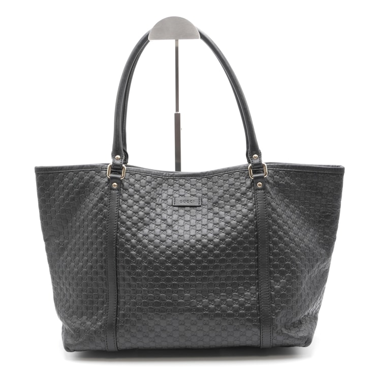 GUCCI(グッチ)マイクログッチシマ トートバッグ GG型押し ブラック レザー ゴールド金具 レディース 大容量【中古】