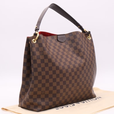 美品 LOUIS VUITTON ルイ・ヴィトン ダミエ グレースフルMM N44045 ハンドバッグ ブラウン ベージュ コーティングキャンバス レザー レディース