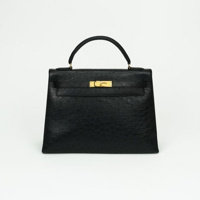 エルメス HERMES ケリー32 ケリー 32 外縫い バッグ トートバッグ オーストリッチ ノワール noir ブラック Black 黒 ゴールド金具 ハンドバッグ 外縫い 2WAYバッグ