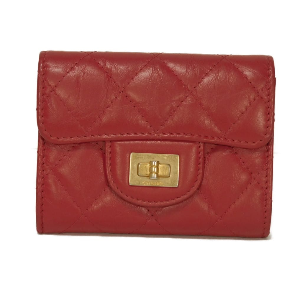 CHANEL シャネル 2.55 コンパクト フラップ ウォレット キルティング カーフ スナップボタン コインケース コンパートメント 小銭入れ カードケース 26番台 マトラッセ レッド 二つ折り財布 A80234