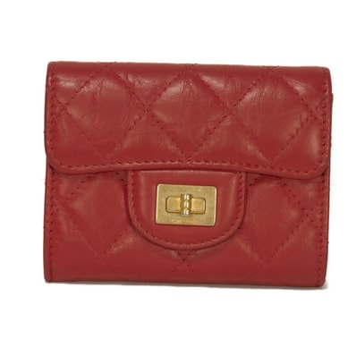 CHANEL シャネル 2.55 コンパクト フラップ ウォレット キルティング カーフ スナップボタン コインケース コンパートメント 小銭入れ カードケース 26番台 マトラッセ レッド 二つ折り財布 A80234