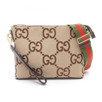 グッチ GUCCI ジャンボGG メッセンジャーバッグ ショルダーバッグ バッグ キャンバス レザー メンズ レディース ベージュ系 / ブラウン系 699130 【中古】