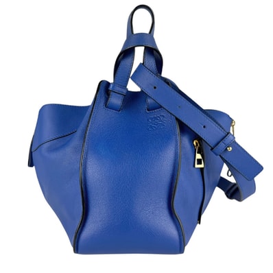 ロエベ LOEWE ハンドバッグ ショルダーバッグ ハンモック レザー ブルー ゴールド レディース【中古】 z8058
