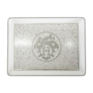 【渋谷並木橋店】HERMES エルメス 食器 トレー モザイク 24 PM プラチナ ポーセリン(陶器) 新品