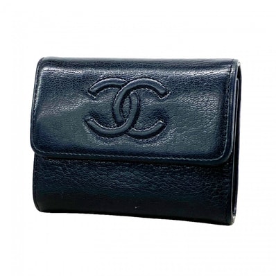 【6dd4460-k】シャネル カードケース レザー ブラック ゴールド金具【中古】レディース