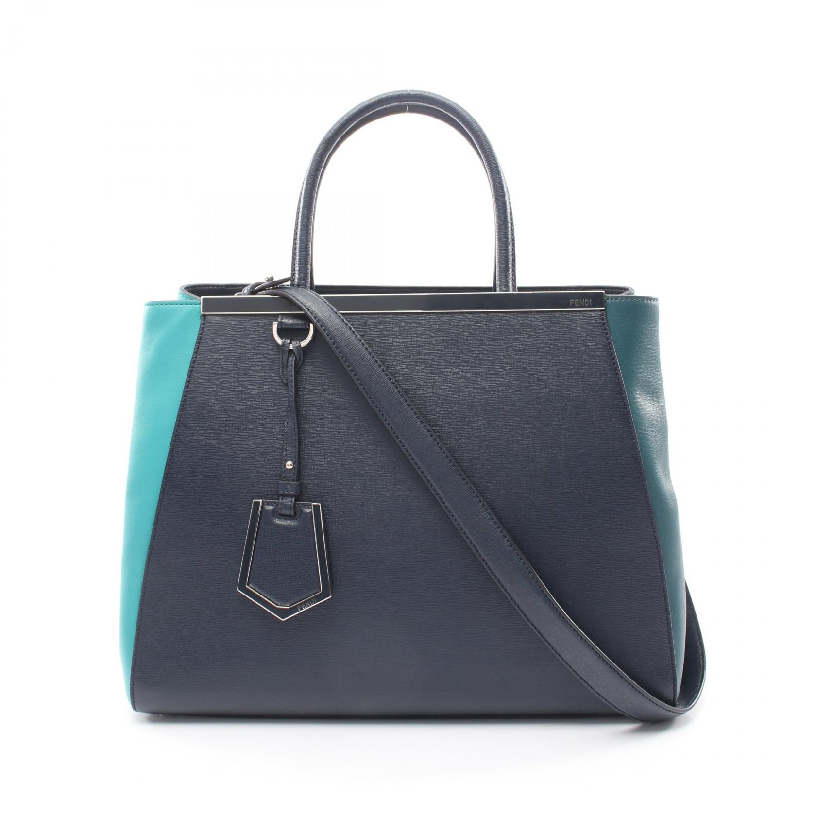 フェンディ FENDI 2JOURS トゥージュール 2WAY ハンドバッグ バッグ レザー レディース ネイビー系 / グリーン系 8BH250 【中古】