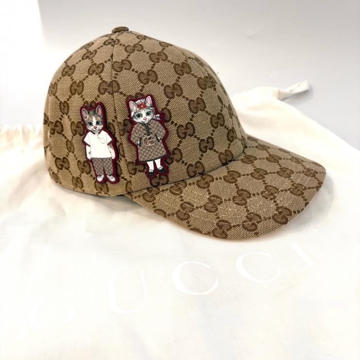 【未使用品】GUCCI ヒグチユウコ 日本限定コラボ 帽子 ベースボールキャップ 847862 GGキャンバス 猫 イタリア製 鑑定済み 正規品 グッチ