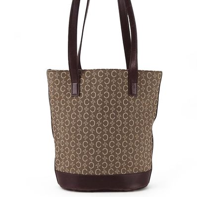 【中古】 セリーヌ トートバッグ サルキー キャンバス レザー ベージュ ダークブラウン 肩がけ バケツ型 レディース 女性 CELINE