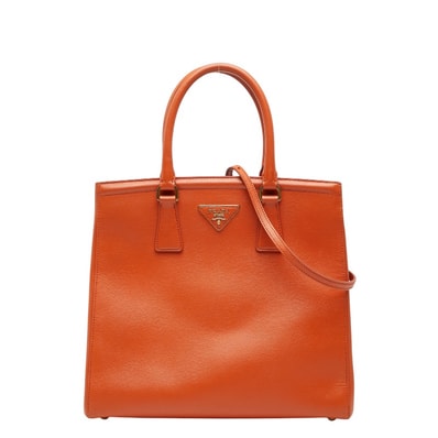 プラダ 三角ロゴプレート ガレリア ハンドバッグ ショルダーバッグ 2WAY オレンジ サフィアーノレザー レディース PRADA 【中古】
