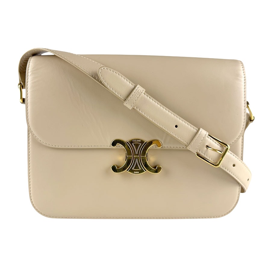 セリーヌ CELINE ショルダーバッグ クラシック トリオンフ レザー ライトベージュ ゴールド レディース【中古】 z8557