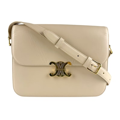 セリーヌ CELINE ショルダーバッグ クラシック トリオンフ レザー ライトベージュ ゴールド レディース【中古】 z8557