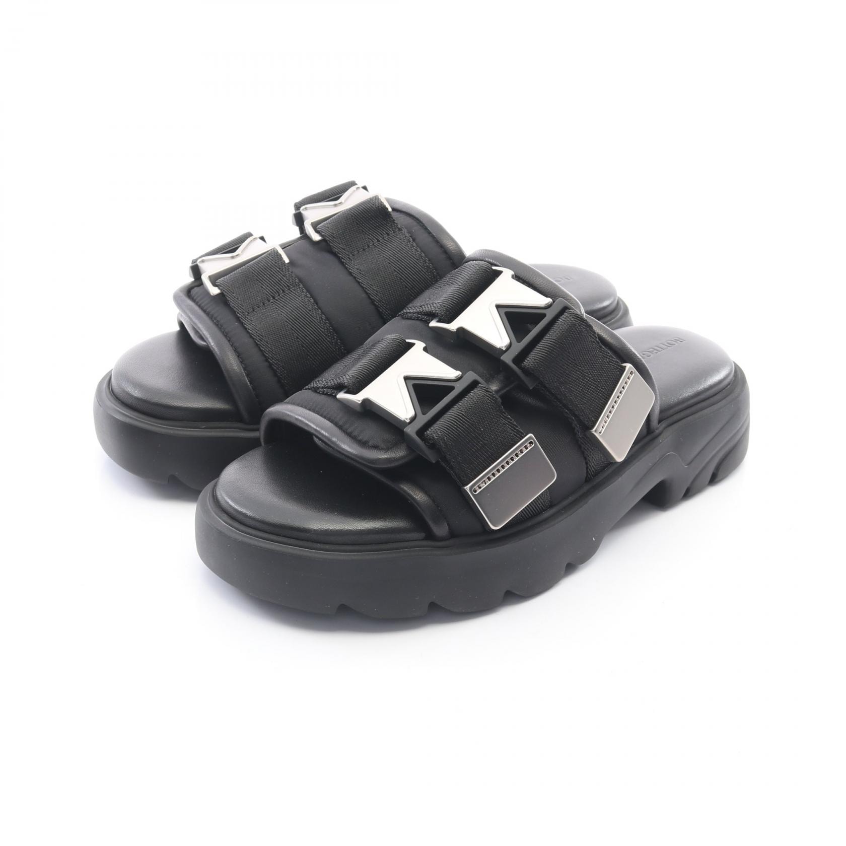 ボッテガヴェネタ BOTTEGA VENETA FLASH フラッシュ サンダル 靴 ナイロン レザー レディース ブラック系 【中古】