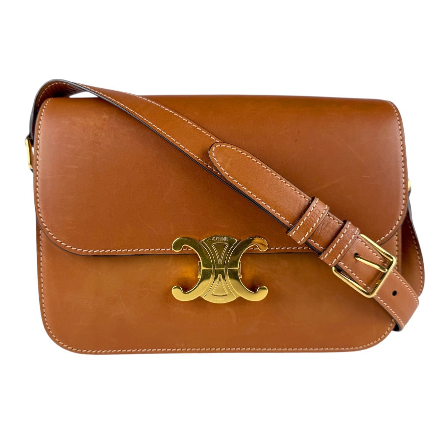 セリーヌ CELINE ショルダーバッグ クラシック トリオンフ バッグ レザー ブラウン レディース【中古】 z8313