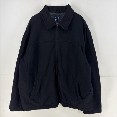 古着 ギャップ GAP ジャケット ブルゾン フルジップ ウール 大きいサイズ 2XL ブラック 無地 メンズ