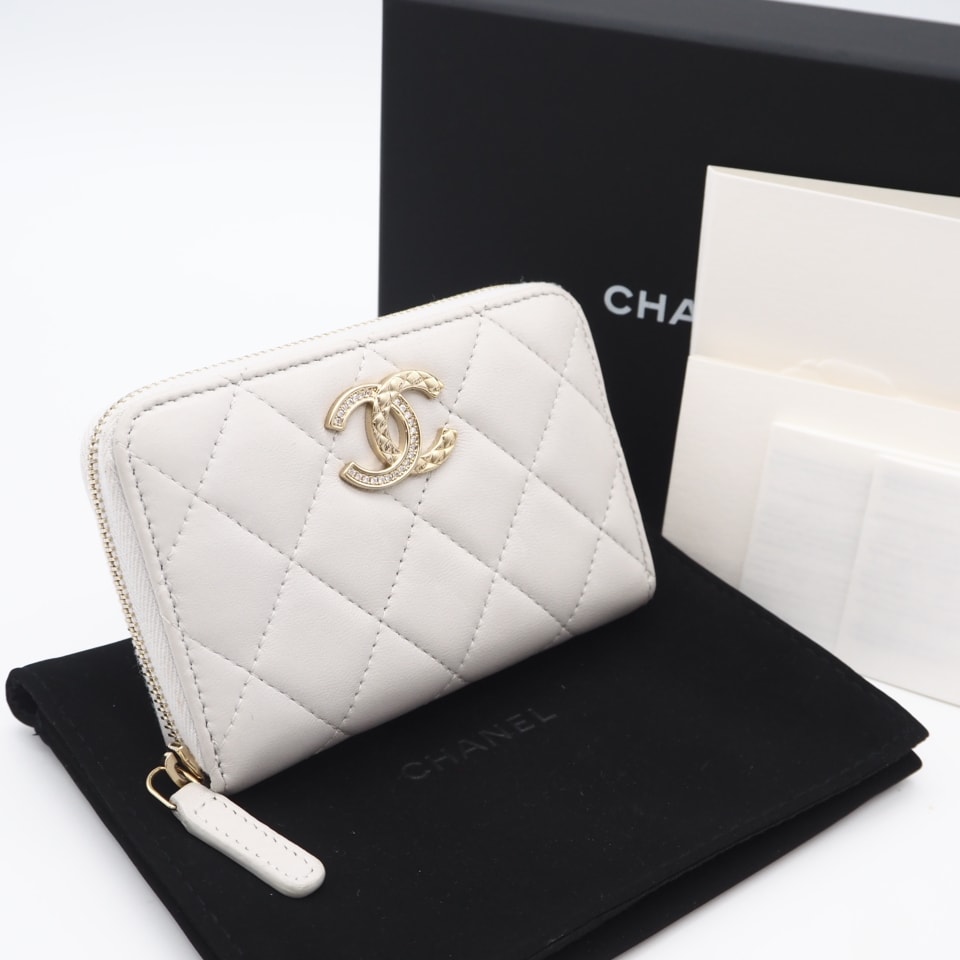 極美品 CHANEL シャネル マトラッセ コインパース AP4341 コインケース グレー ラムスキン レディース