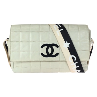 CHANEL シャネル ヴィンテージ チョコバー ココマーク オフホワイト ブラック ゴールド金具 ラムスキン ショルダーバッグ メッセンジャーバッグ 601584 【中古】