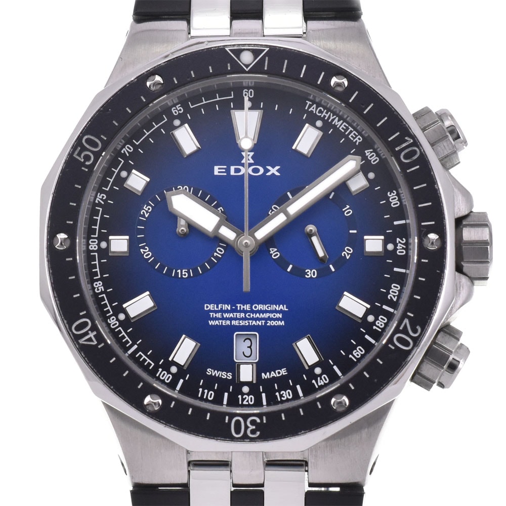 値下 エドックス EDOX 10109-3CA-BUIN デルフィン クロノグラフ デイト クォーツ メンズ 良品 箱付き □#150271