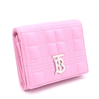 極美品 BURBERRY バーバリー TBロゴ レザー コンパクトウォレット 8049282 三つ折り財布 ピンク カーフレザー レディース