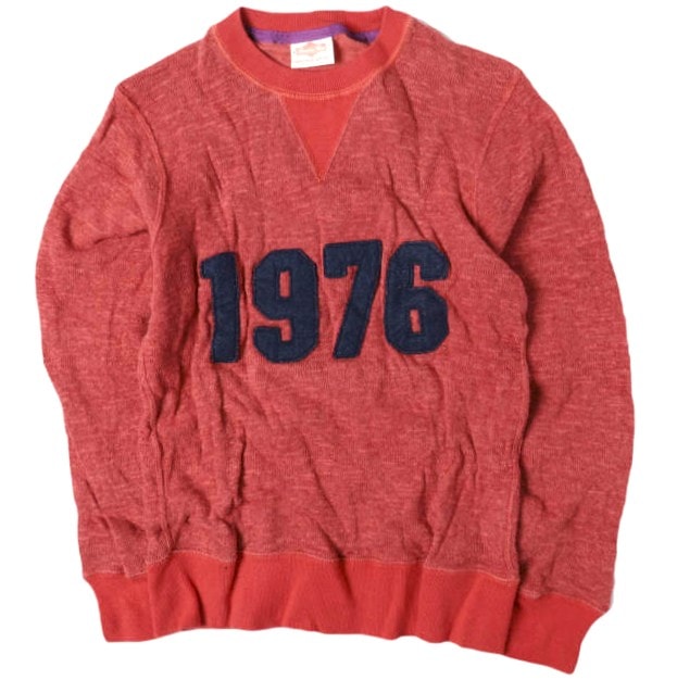 BEAMS BOY ビームスボーイ 日本製 1976 フロッキーロゴ Vガゼットクルーネックニット ONE SIZE RED セーター プルオーバー トップス g13389