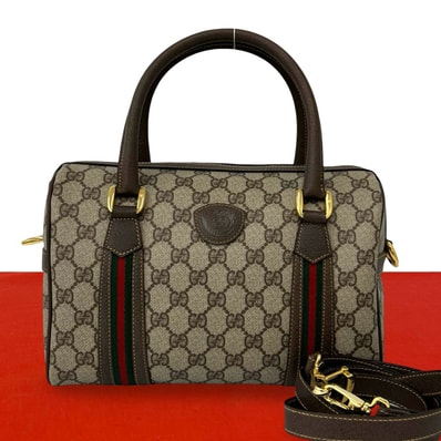 GUCCI グッチ シェリーライン GG ロゴ PVC レザー ショルダーバッグ ブラウン
453-4