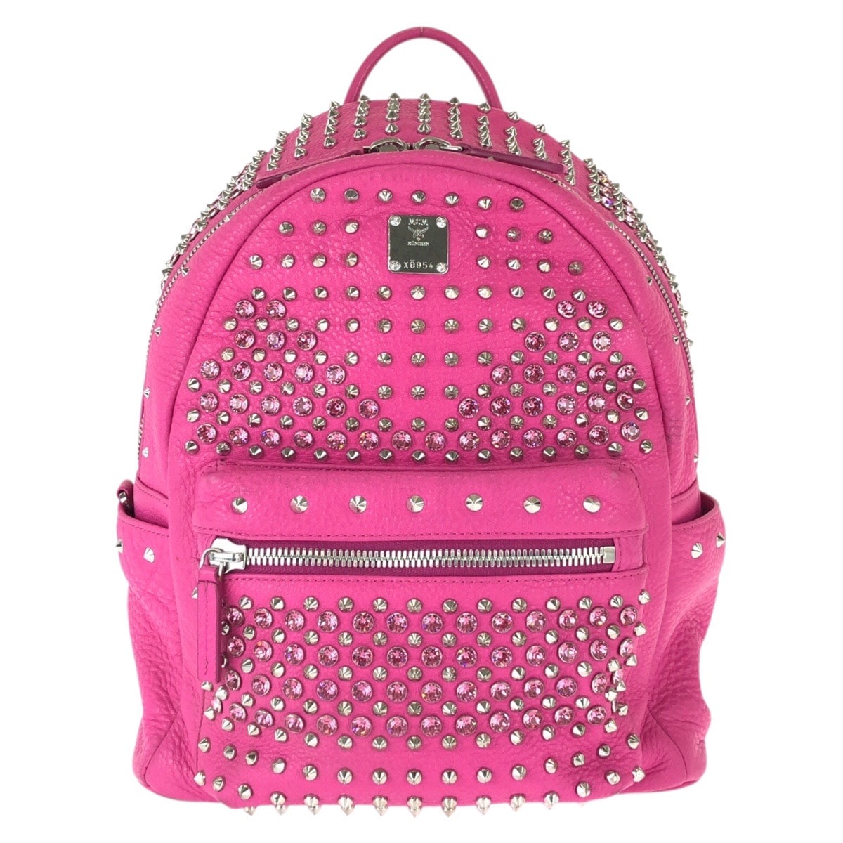 美品 MCM エム シー エム Stark Special スタッズ ピンク シルバー金具 レザー ラインストーン/ リュックサック バックパック 603597 【中古】