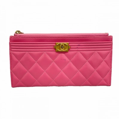 【6db1088-k】シャネル 長財布 ボーイシャネル ラムスキン ピンク ゴールド金具【中古】レディース