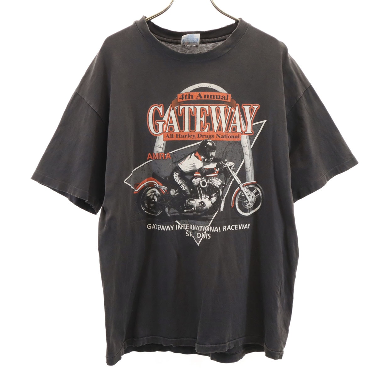 Hanes ヘインズ 80s 90s USA製 オールド GATEWAY バイク 半袖 Tシャツ L チャコールグレー シングルステッチ