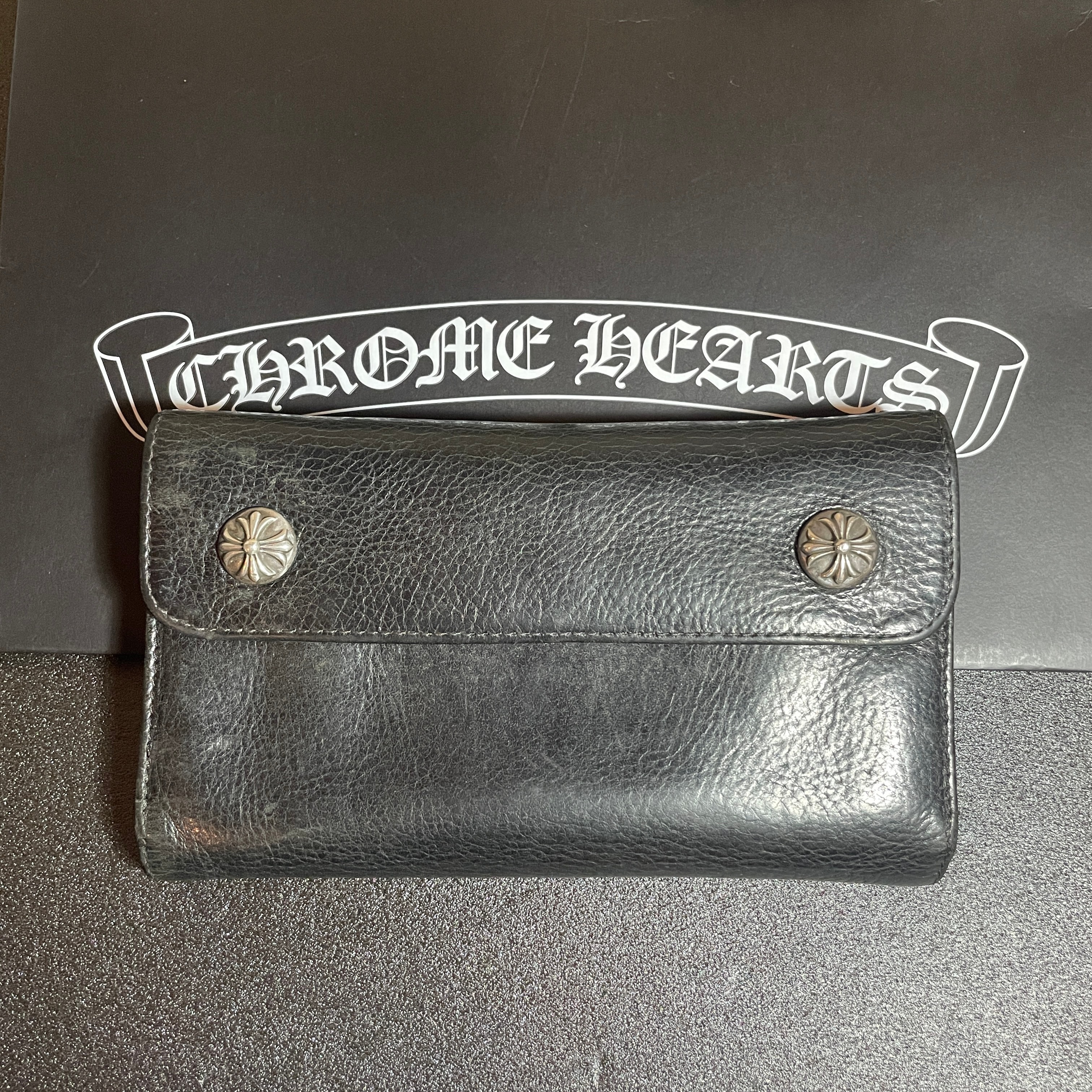 Chrome Hearts Wave Cross Ball Button Leather Wallet "Black/Silver"