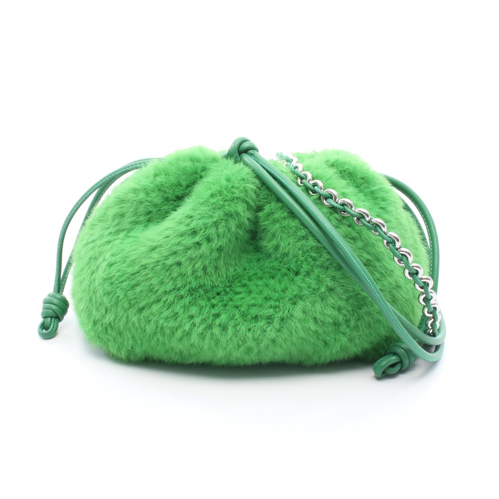 ロエベ LOEWE フラメンコパース ショルダーバッグ バッグ レザー フェイクファー レディース グリーン系 A411FCRX25 【中古】