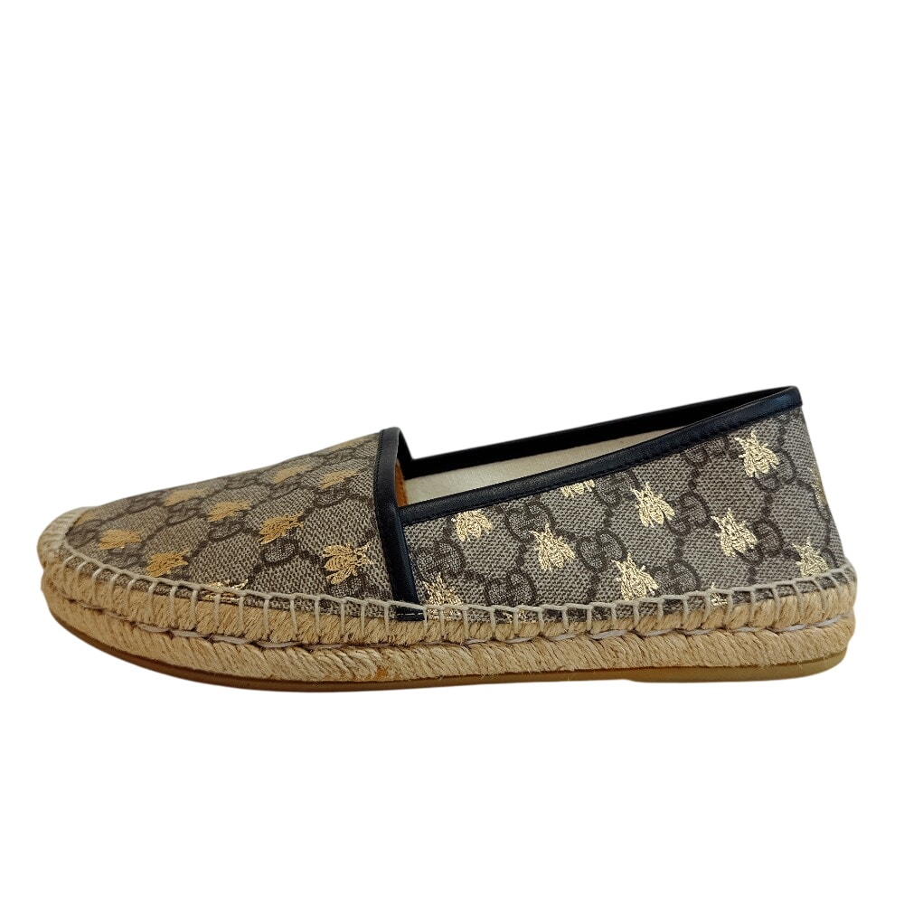グッチ GUCCI スリッポン GGスプリーム ビー 蜂 エスパドリーユ スニーカーフラットシューズ 505917 ブラウン