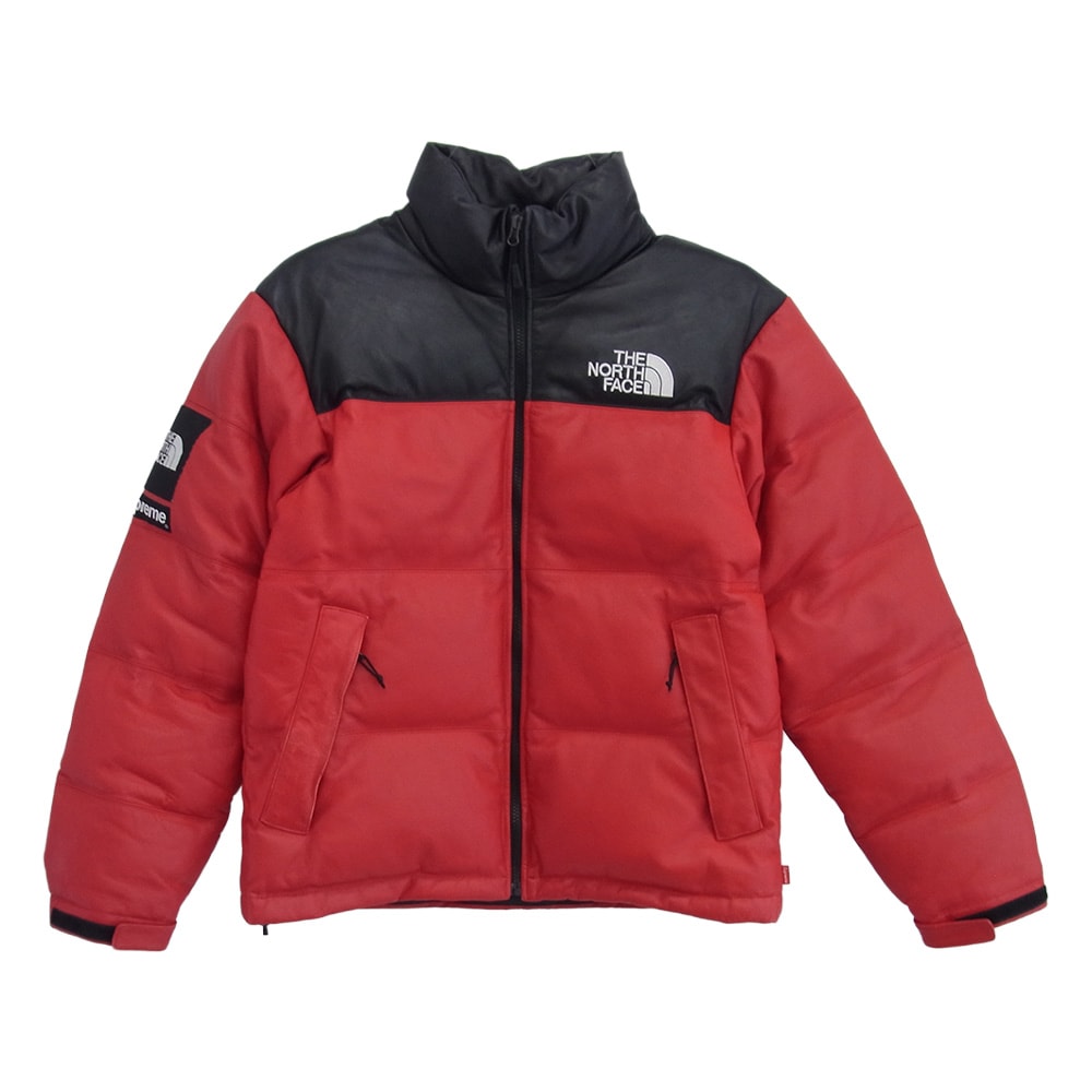 Supreme シュプリーム ダウンジャケット 17AW × THE NORTH FACE ノースフェイス ND91702I Leather Nuptse Jacket レザー ヌプシ ダウン ジャケット レッド系 S【中古】