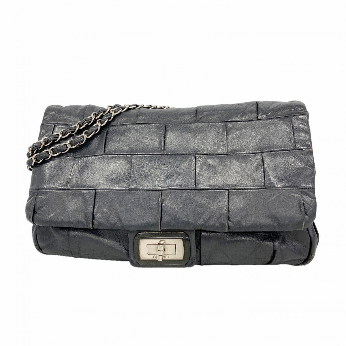 【6fa1613-h】シャネル ショルダーバッグ 2.55 Wチェーン レザー ブラック シルバー金具【中古】レディース