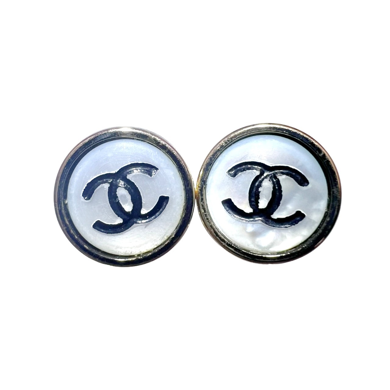 CHANEL シャネル ココマーク シェル スタッド ピアス 98P 1998年製 コスチュームジュエリー アクセサリー ゴールド シェルブルー ヴィンテージ アンティーク Bランク 鑑定済 中古 シャネルピアス