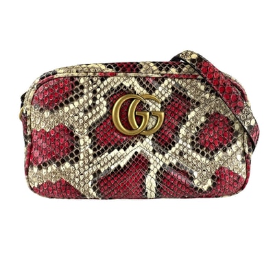 グッチ GUCCI 斜め掛けショルダーバッグ GGマーモント パイソン レッド/ブラウン/アイボリー ゴールド レディース 447632【中古】 z8028