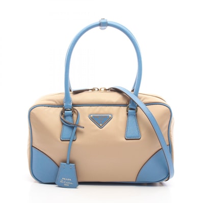 プラダ PRADA RE-EDITION 1978 RE-NYLON ミディアム ダブルハンドル 2WAY ハンドバッグ バッグ ナイロン サフィアーノレザー レディース ブルー系 / ベージュ系 【中古】