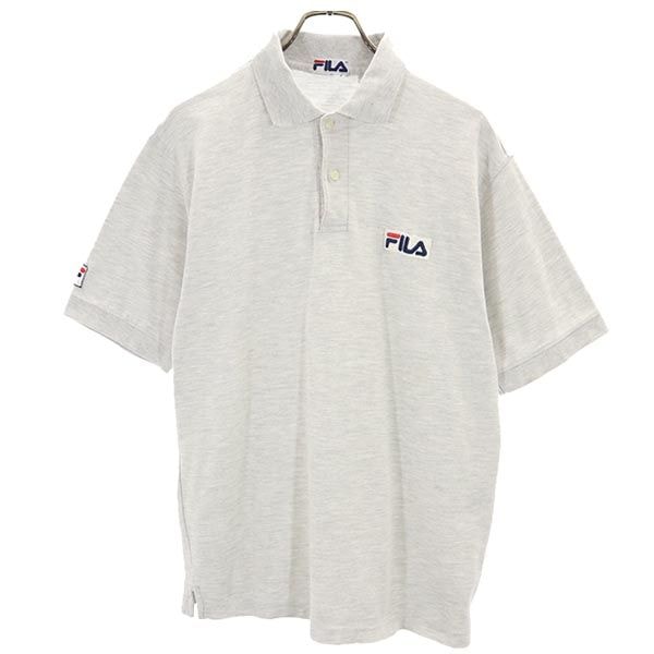FILA フィラ ロゴ 刺繍 半袖 ポロシャツ L グレー 鹿の子