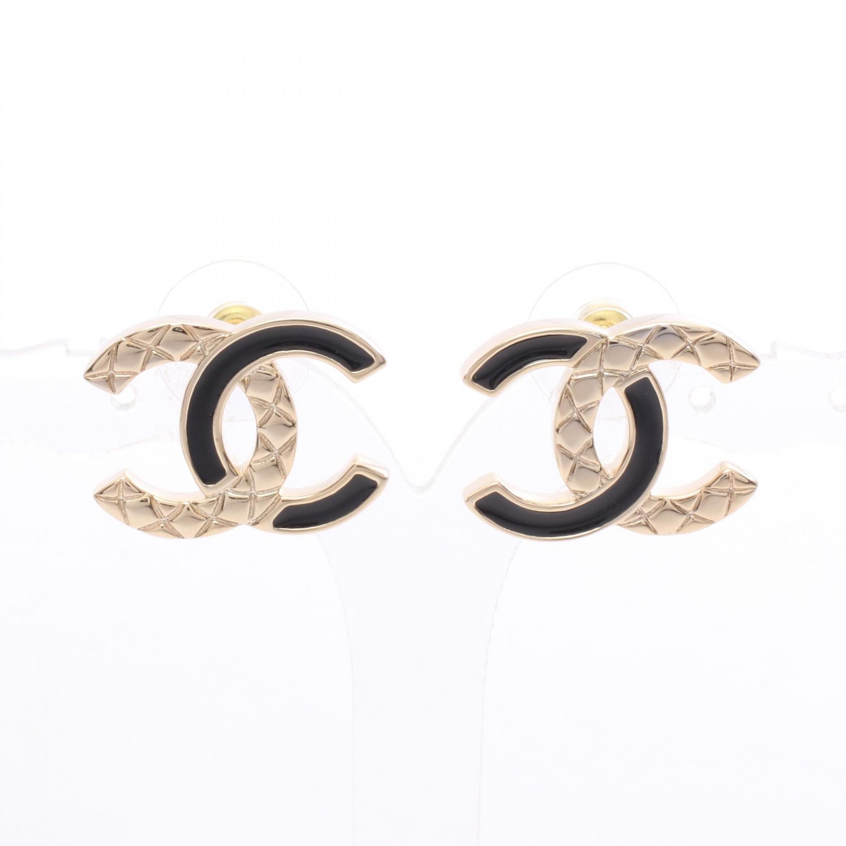 シャネル CHANEL B25B ココマーク マトラッセ ピアス ジュエリー GP(ゴールドメッキ) レディース ゴールド系 / ブラック系 【中古】