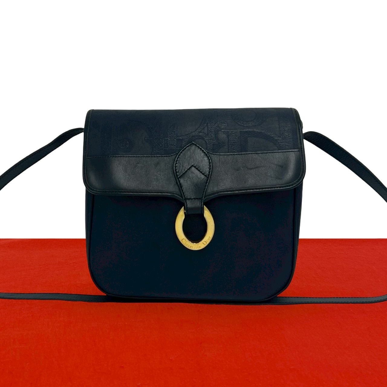 Christian Dior ディオール ロゴ 金具 レザー PVC ショルダーバッグ ネイビー
 36583