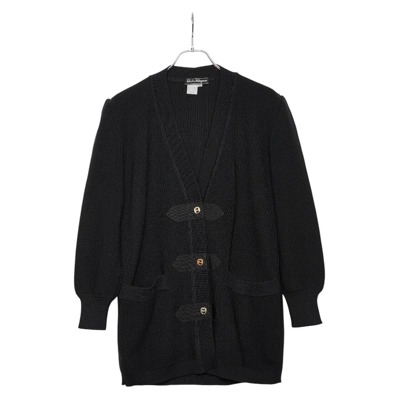 サルヴァトーレフェラガモ ヴァラボタン カーディガン サイズ:S ブラック ウール レディース Salvatore Ferragamo 【中古】