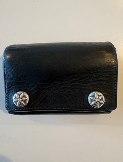 Chrome Hearts 3 Fold Star Button Leather Compact Wallet "Black"