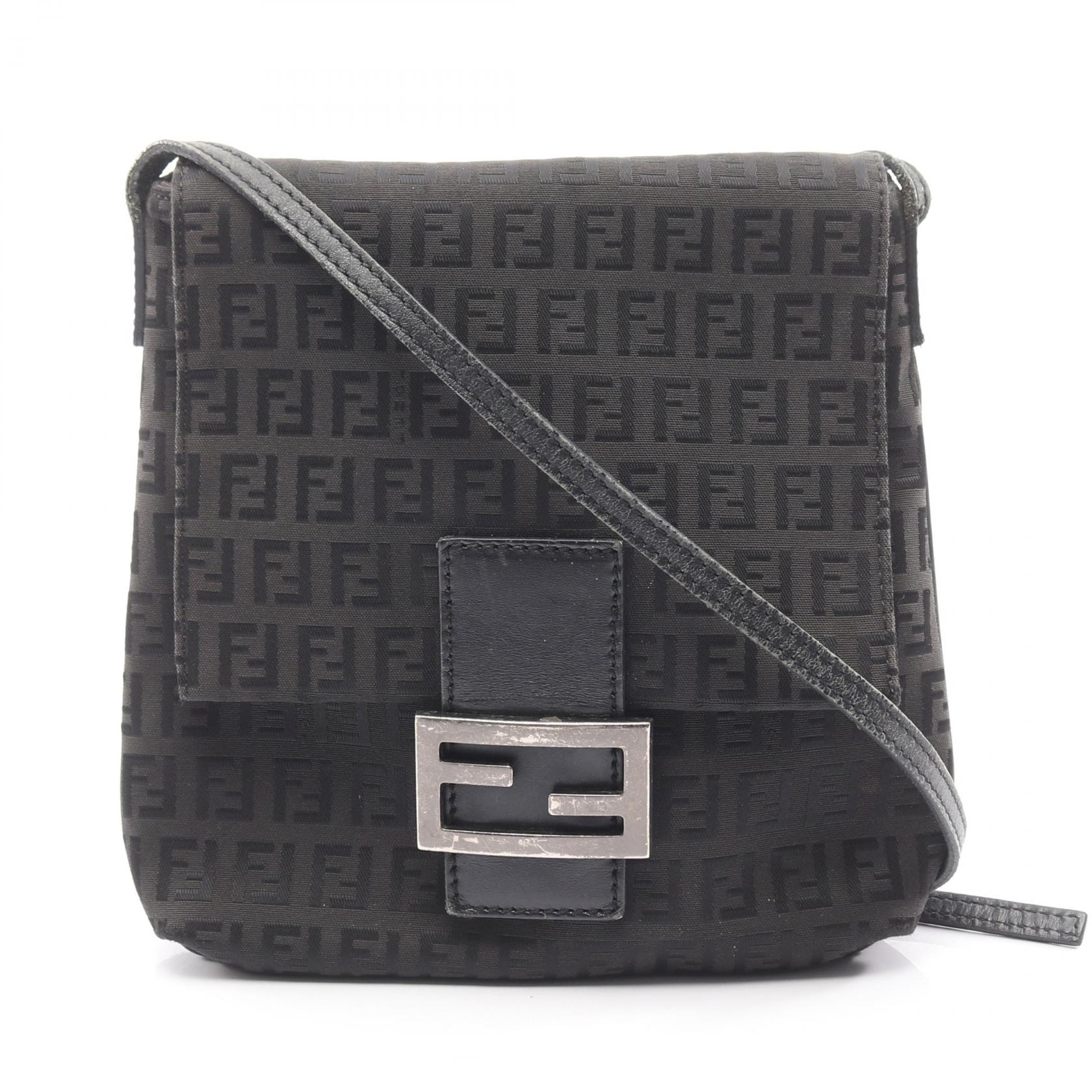 フェンディ FENDI ズッキーノ ショルダーバッグ バッグ キャンバス レザー レディース ブラック系 【中古】