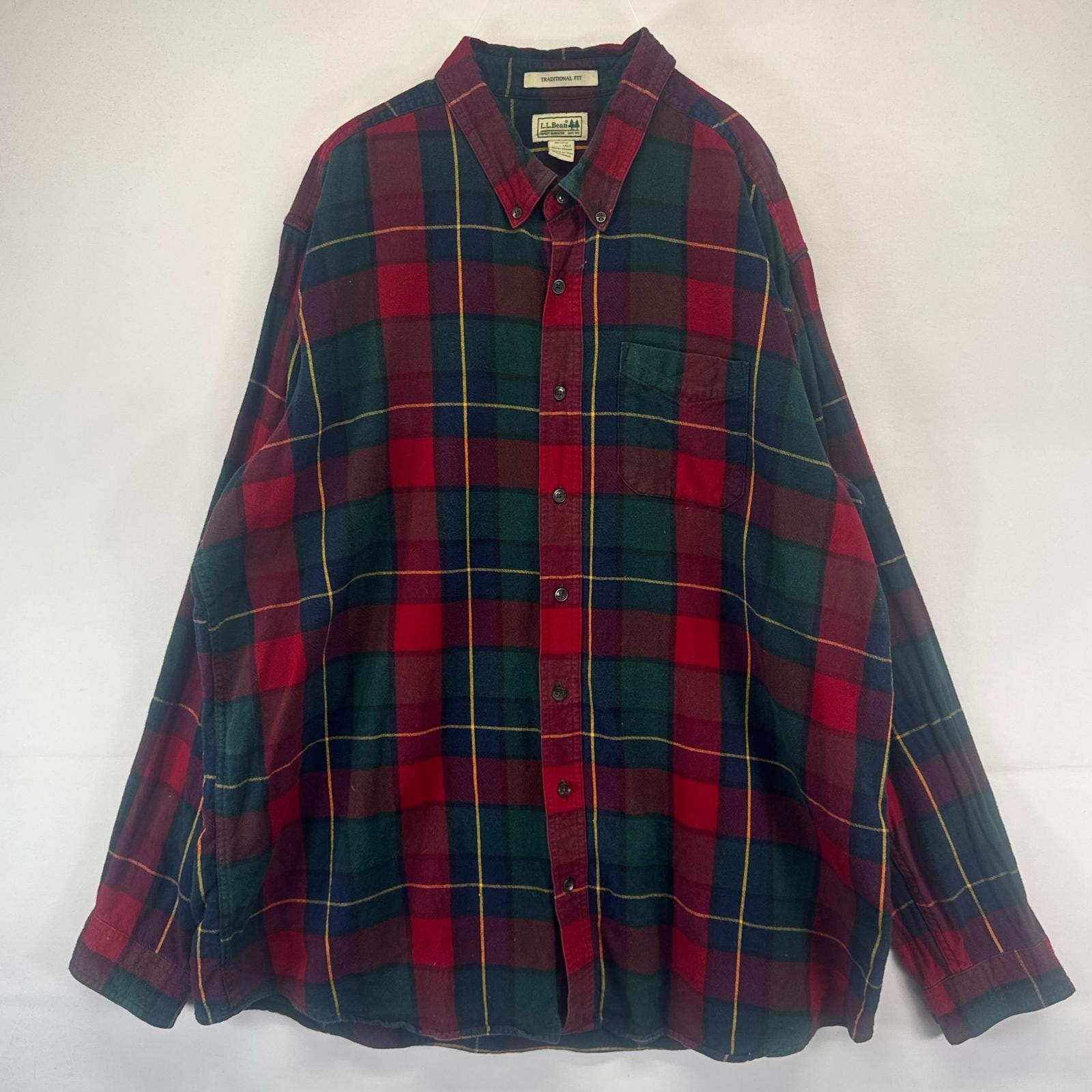 古着 エルエルビーン L.L.Bean 長袖シャツ ネルシャツ ボタンダウン アウトドア 大きいサイズ XXLT  レッド系 チェック メンズ