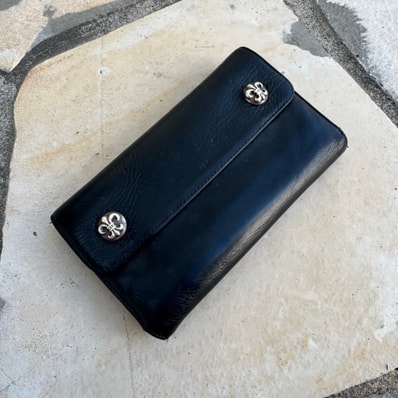 Chrome Hearts Wave Wallet w/ BS Fleur Button Leather Destroyer "Black"