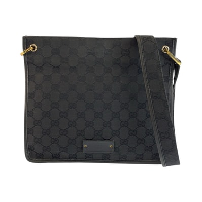 GUCCI グッチ ブラック 黒 ゴールド金具 GGキャンバス レザー/ ショルダーバッグ メッセンジャーバッグ 601658 【中古】