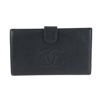 美品 CHANEL シャネル ココマーク がま口 ブラック 黒 ゴールド金具 レザー 長財布 ロングウォレット 603600 【中古】